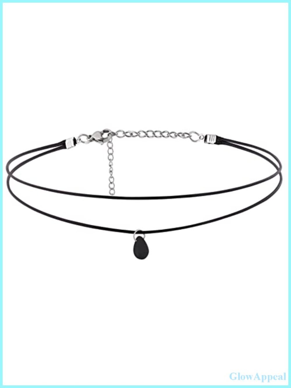 Layered Glass Teardrop Choker Necklace Faux Leather Cord Boho Goth